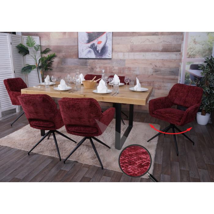 6er-Set Esszimmerstuhl HWC-N74, Kchenstuhl, drehbar Auto-Return, Stoff Chenille (490g/m) ko-Tex ~ bordeaux