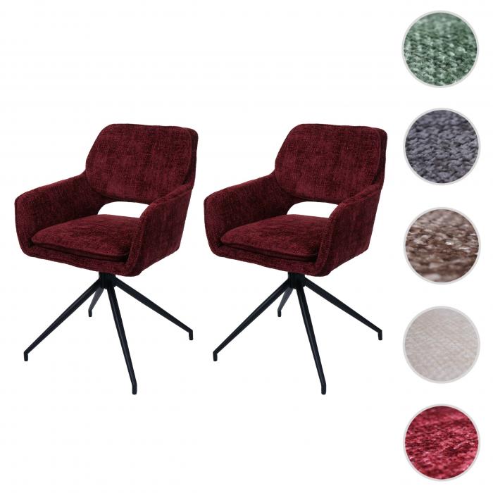2er-Set Esszimmerstuhl HWC-N74, Kchenstuhl, drehbar Auto-Return, Stoff Chenille (490g/m) ko-Tex ~ bordeaux