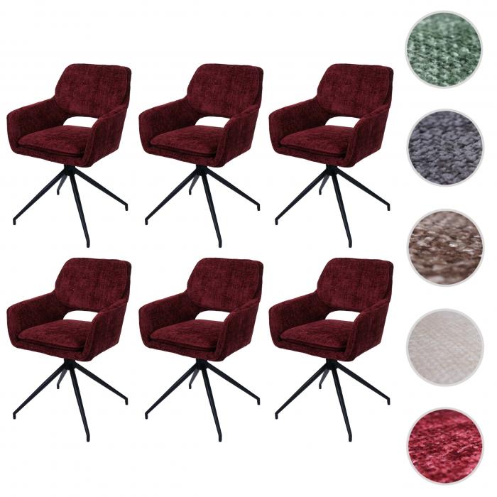 6er-Set Esszimmerstuhl HWC-N74, Kchenstuhl, drehbar Auto-Return, Stoff Chenille (490g/m) ko-Tex ~ bordeaux