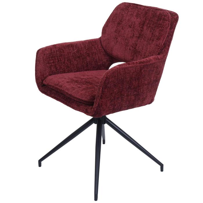2er-Set Esszimmerstuhl HWC-N74, Kchenstuhl, drehbar Auto-Return, Stoff Chenille (490g/m) ko-Tex ~ bordeaux