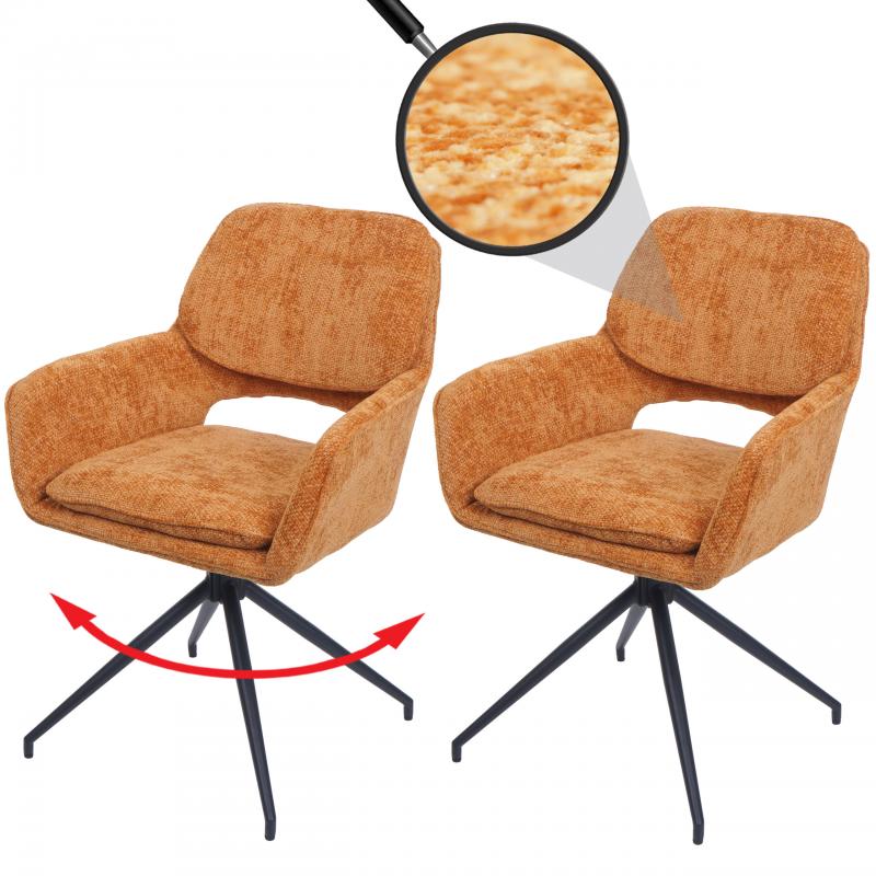 2er-Set Esszimmerstuhl HWC-N74, Kchenstuhl, drehbar Auto-Return, Stoff Chenille (490g/m) ko-Tex ~ ocker-gelb