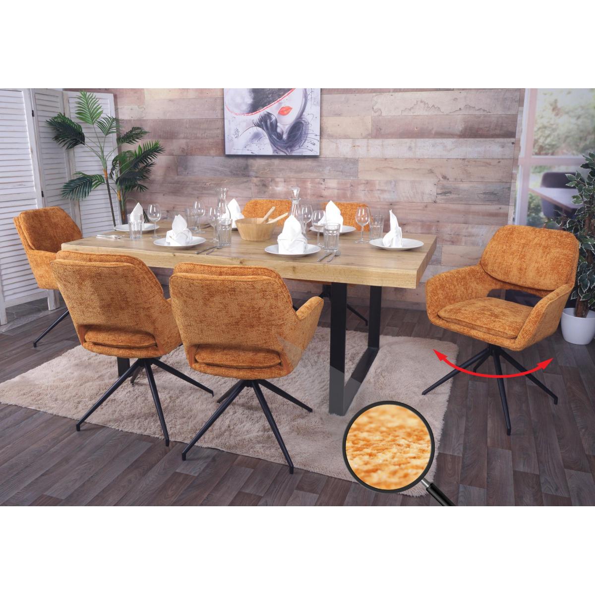 6er-Set Esszimmerstuhl HWC-N74, Kchenstuhl, drehbar Auto-Return, Stoff Chenille (490g/m) ko-Tex ~ ocker-gelb