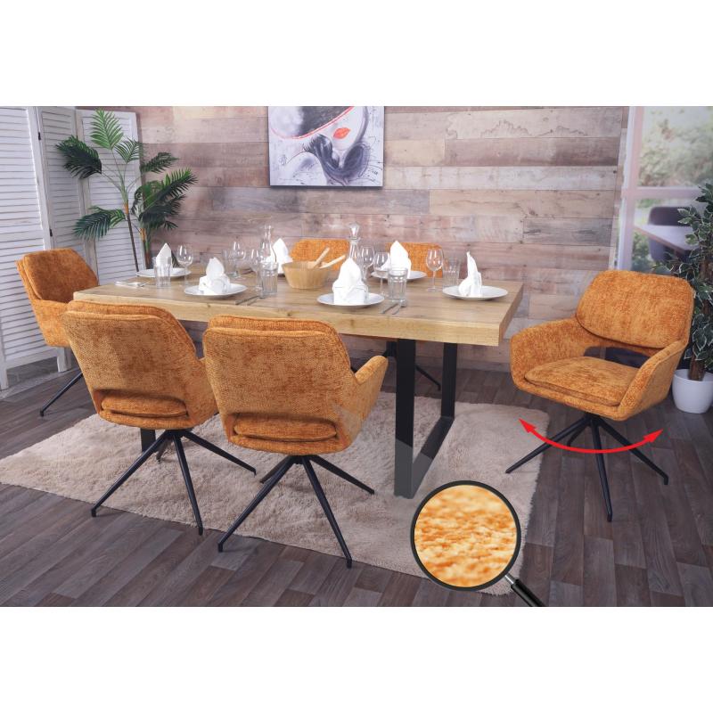 6er-Set Esszimmerstuhl HWC-N74, Kchenstuhl, drehbar Auto-Return, Stoff Chenille (490g/m) ko-Tex ~ ocker-gelb