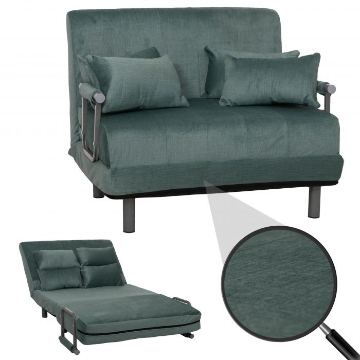 Schlafsessel HWC-K29, Klappsessel Schlafsofa Gstebett, Liegeflche 190x100cm, Stoff Chenille (370g/m) ~ blau-grn