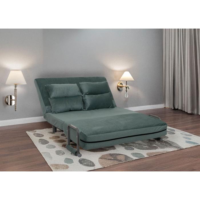 Schlafsessel HWC-K29, Klappsessel Schlafsofa Gstebett, Liegeflche 190x100cm, Stoff Chenille (370g/m) ~ blau-grn
