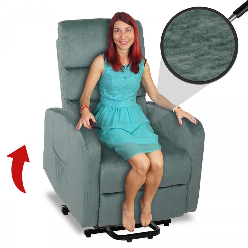Fernsehsessel HWC-K62, Sessel Relaxsessel TV-Sessel, Liegefunktion Aufstehhilfe elektrisch, Metall Chenille ~ blau-grn