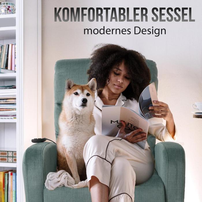 Fernsehsessel HWC-K62, Sessel Relaxsessel TV-Sessel, Liegefunktion Aufstehhilfe elektrisch, Metall Chenille ~ blau-grn