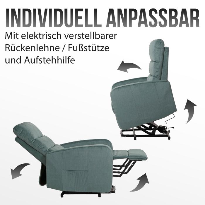 Fernsehsessel HWC-K62, Sessel Relaxsessel TV-Sessel, Liegefunktion Aufstehhilfe elektrisch, Metall Chenille ~ blau-grn