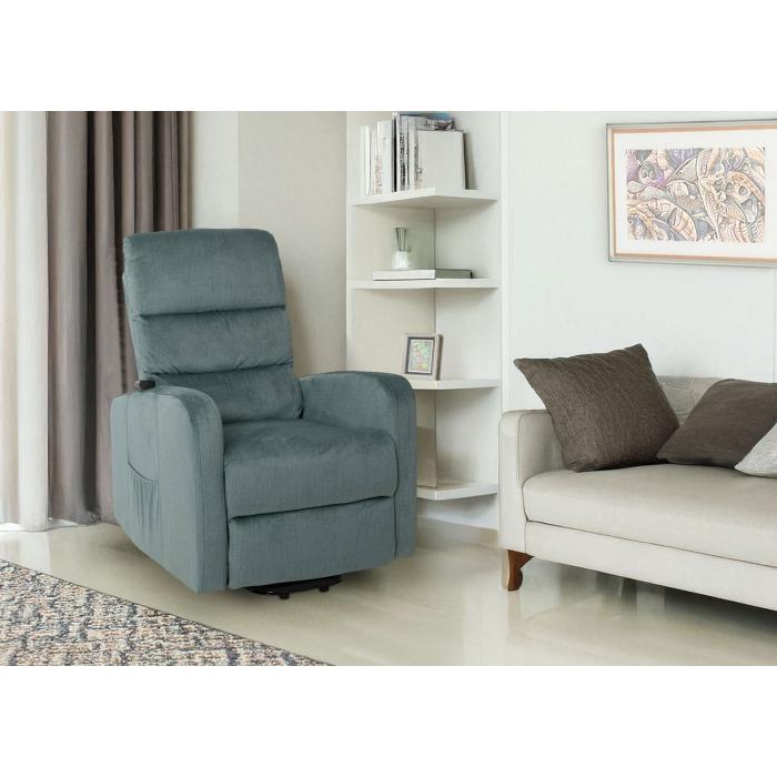 Fernsehsessel HWC-K62, Sessel Relaxsessel TV-Sessel, Liegefunktion Aufstehhilfe elektrisch, Metall Chenille ~ blau-grn