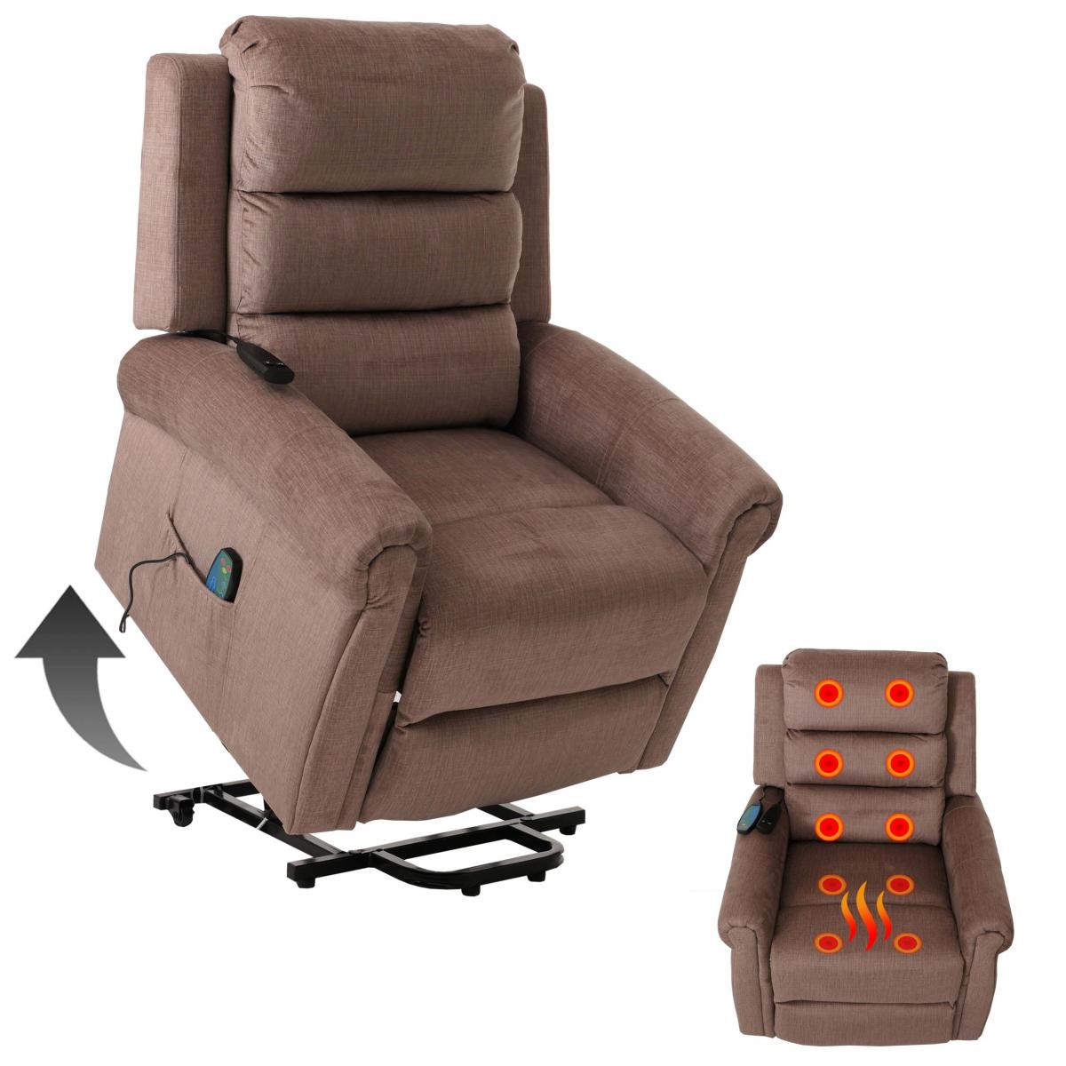 Retourenware | Fernsehsessel HWC-K63, Sessel Liegefunktion Aufstehhilfe Massage Heizfunktion 220g/m Chenille ~ braun