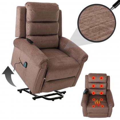 Fernsehsessel HWC-K63, Relaxsessel, Liegefunktion Aufstehhilfe Massage Heizfunktion, Stoff 220g/m Chenille ~ braun