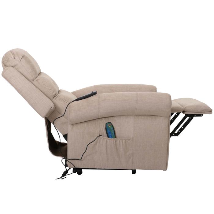 Fernsehsessel HWC-K63, Relaxsessel, Liegefunktion Aufstehhilfe Massage Heizfunktion, Stoff 220g/m Chenille ~ creme