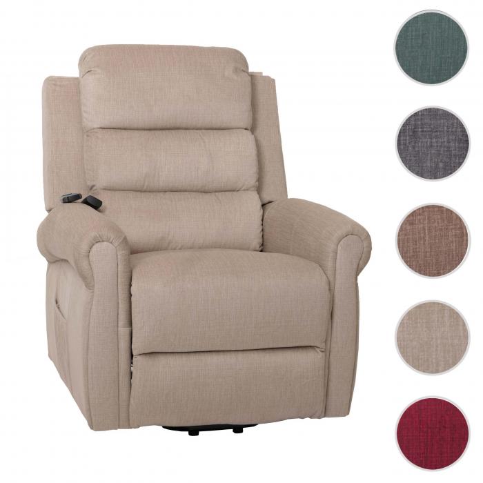 Fernsehsessel HWC-K63, Relaxsessel, Liegefunktion Aufstehhilfe Massage Heizfunktion, Stoff 220g/m Chenille ~ creme
