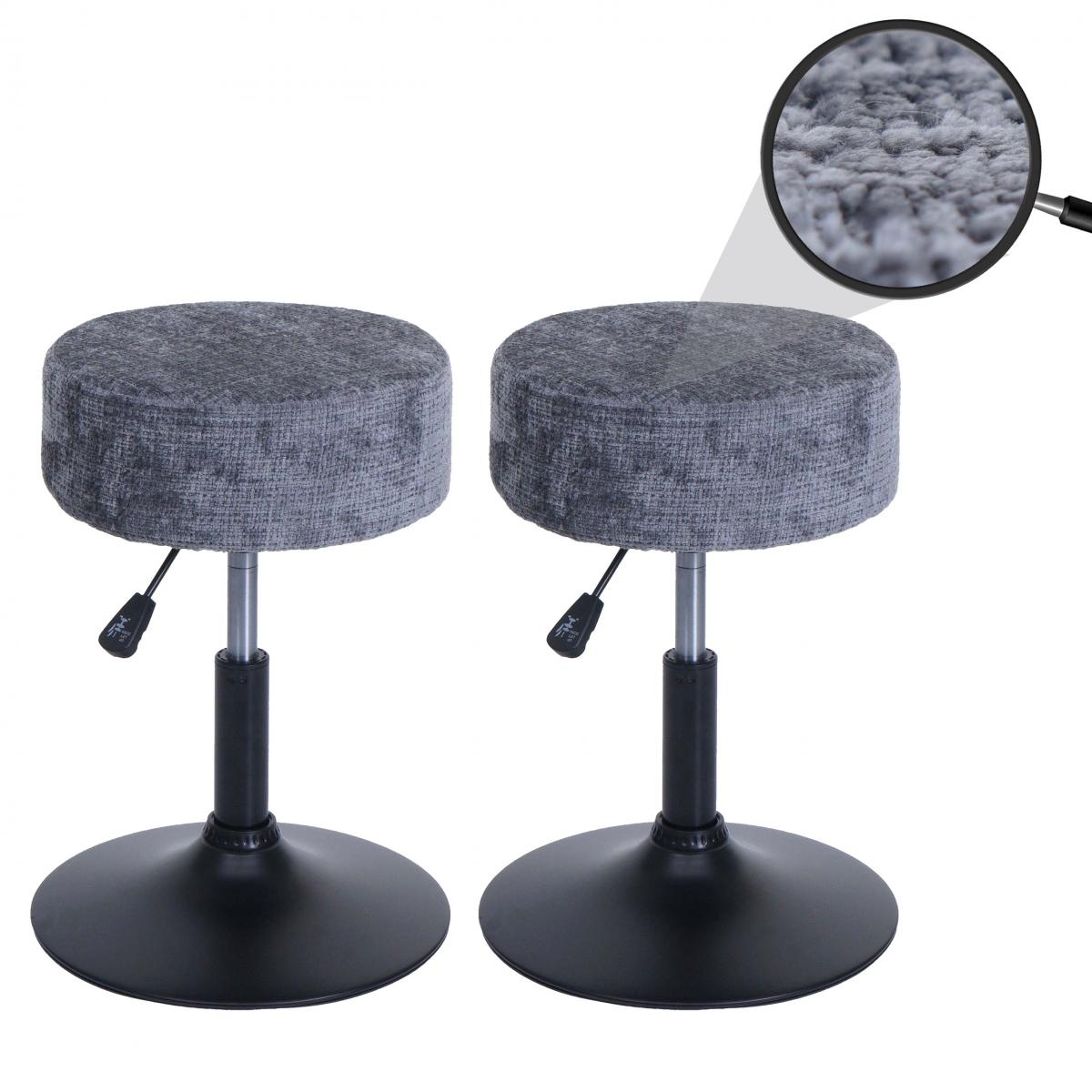 2er-Set Hocker HWC-C22, Sitzhocker, hhenverstellbar drehbar  37cm Stoff Chenille (465g/m) FSC ~ dunkelgrau