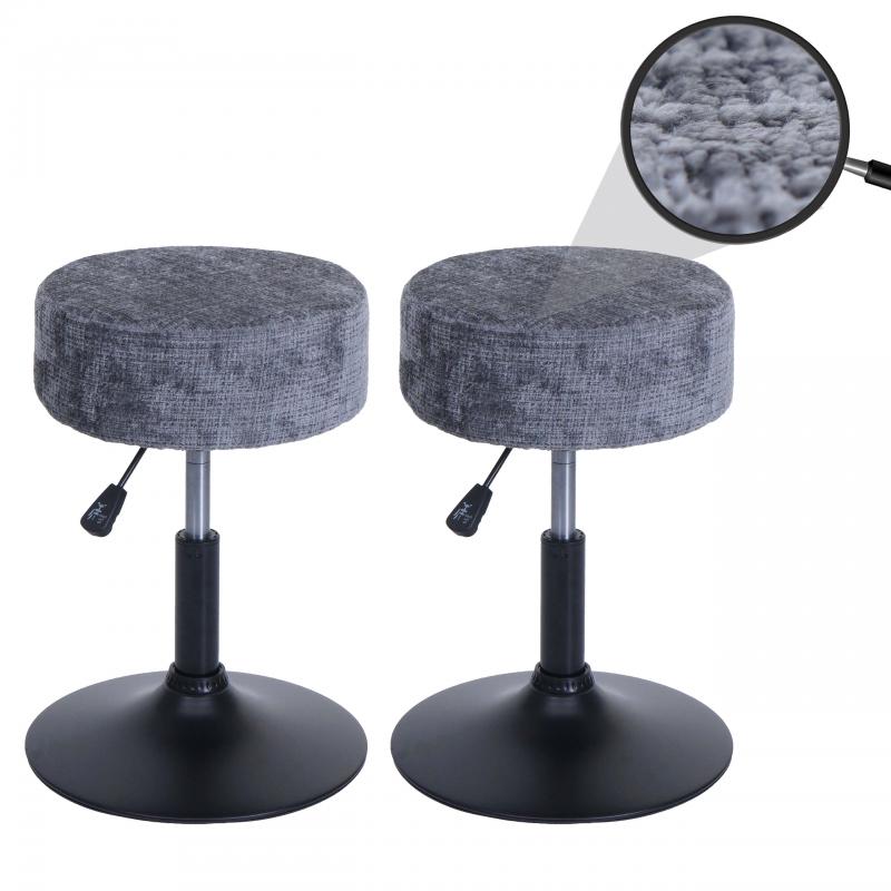 2er-Set Hocker HWC-C22, Sitzhocker, hhenverstellbar drehbar  37cm Stoff Chenille (465g/m) FSC ~ dunkelgrau