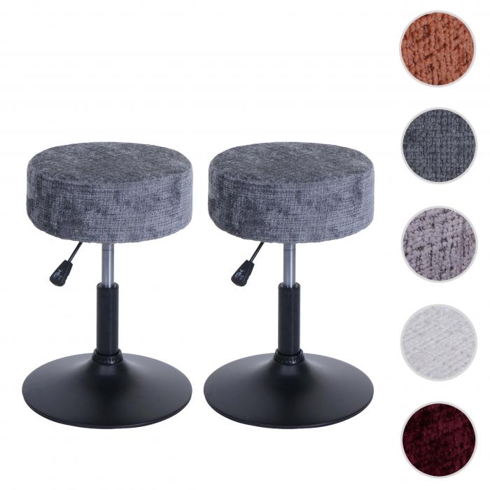 2er-Set Hocker HWC-C22, Sitzhocker, hhenverstellbar drehbar  37cm Stoff Chenille (465g/m) FSC ~ dunkelgrau