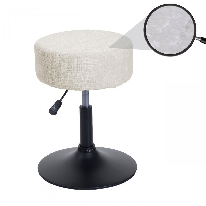 Hocker HWC-C22, Sitzhocker Schminkhocker, hhenverstellbar drehbar  37cm Stoff Chenille (465g/m) FSC ~ creme-wei