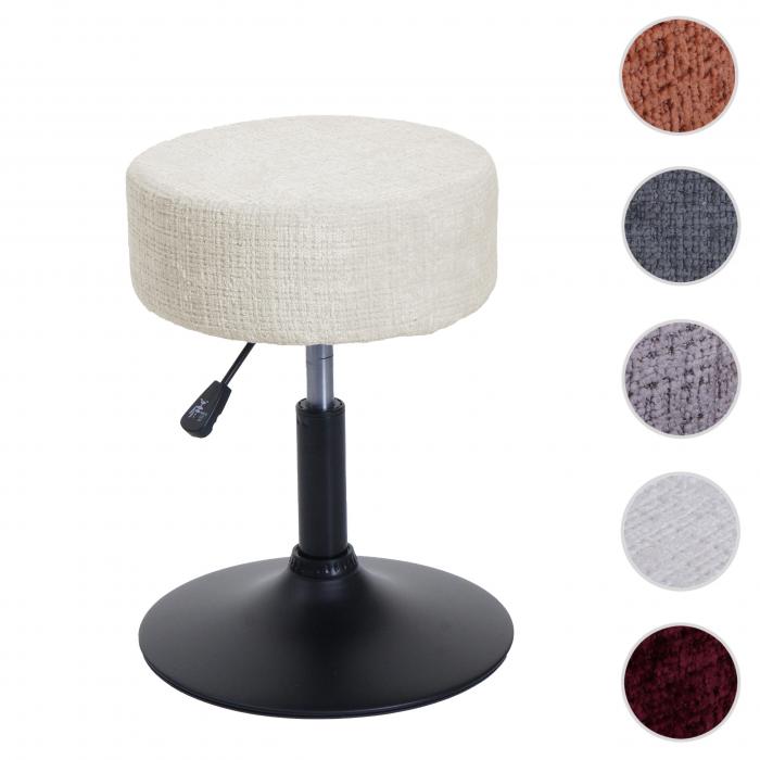 Hocker HWC-C22, Sitzhocker Schminkhocker, hhenverstellbar drehbar  37cm Stoff Chenille (465g/m) FSC ~ creme-wei