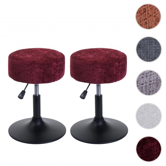 2er-Set Hocker HWC-C22, Sitzhocker, hhenverstellbar drehbar  37cm Stoff Chenille (465g/m) FSC ~ bordeaux