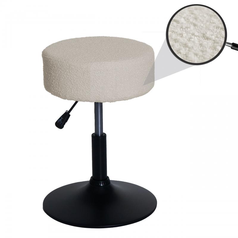Hocker HWC-C22, Sitzhocker Schminkhocker, hhenverstellbar drehbar  37cm Stoff Boucl (450g/m) FSC ~ creme-wei