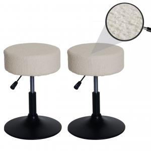 2er-Set Hocker HWC-C22, Sitzhocker Schminkhocker, hhenverstellbar drehbar  37cm Stoff Boucl 450g/m FSC ~ creme-wei