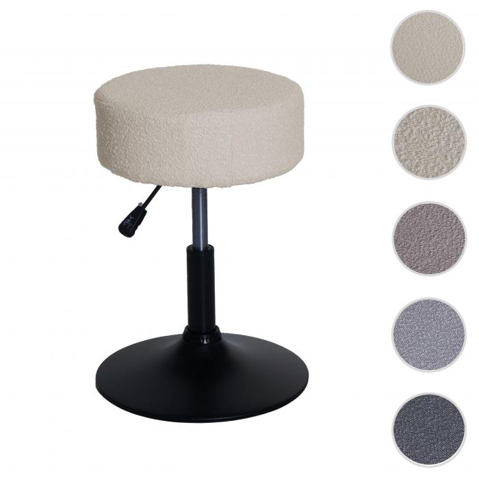 Hocker HWC-C22, Sitzhocker Schminkhocker, hhenverstellbar drehbar  37cm Stoff Boucl (450g/m) FSC ~ creme-wei