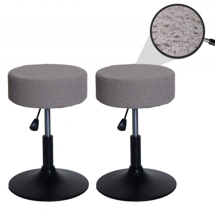 2er-Set Hocker HWC-C22, Sitzhocker Schminkhocker, hhenverstellbar drehbar  37cm Stoff Boucl 450g/m FSC ~ taupe