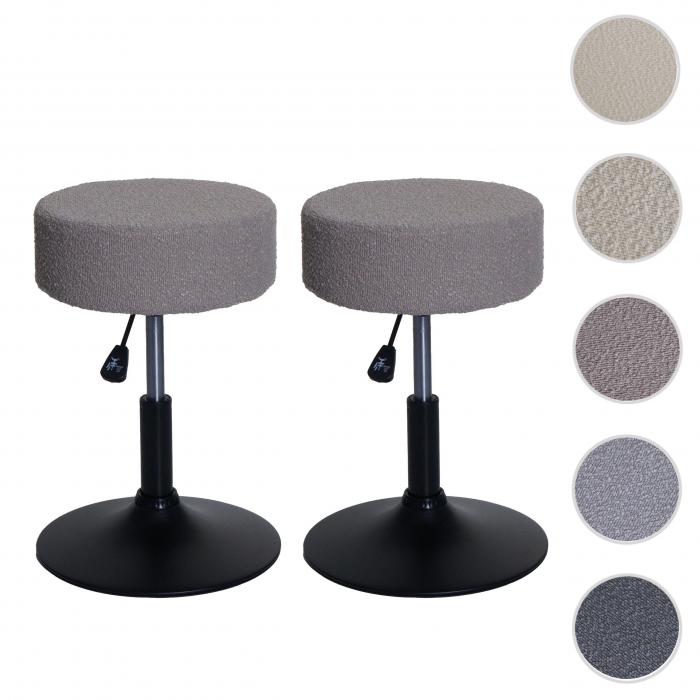 2er-Set Hocker HWC-C22, Sitzhocker Schminkhocker, hhenverstellbar drehbar  37cm Stoff Boucl 450g/m FSC ~ taupe