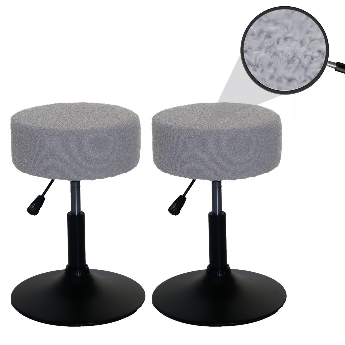 2er-Set Hocker HWC-C22, Sitzhocker Schminkhocker, hhenverstellbar drehbar  37cm Stoff Boucl 450g/m FSC ~ grau