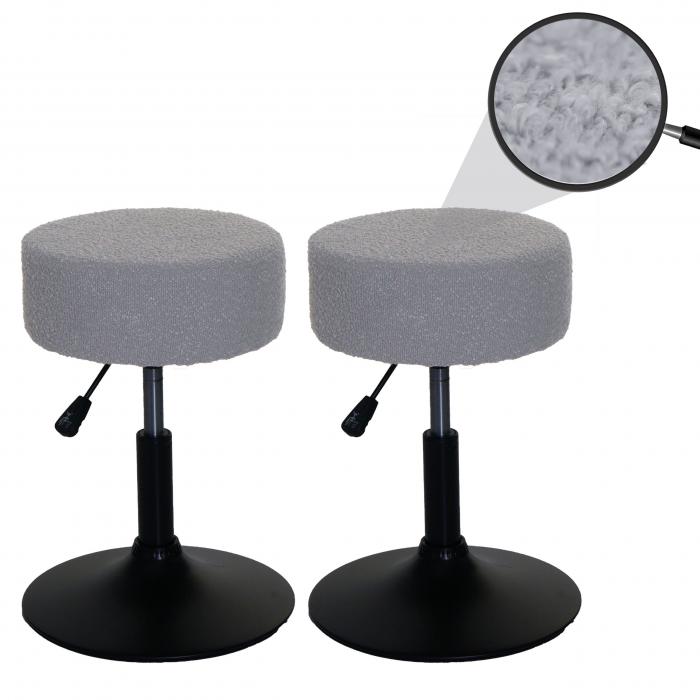 2er-Set Hocker HWC-C22, Sitzhocker Schminkhocker, hhenverstellbar drehbar  37cm Stoff Boucl 450g/m FSC ~ grau