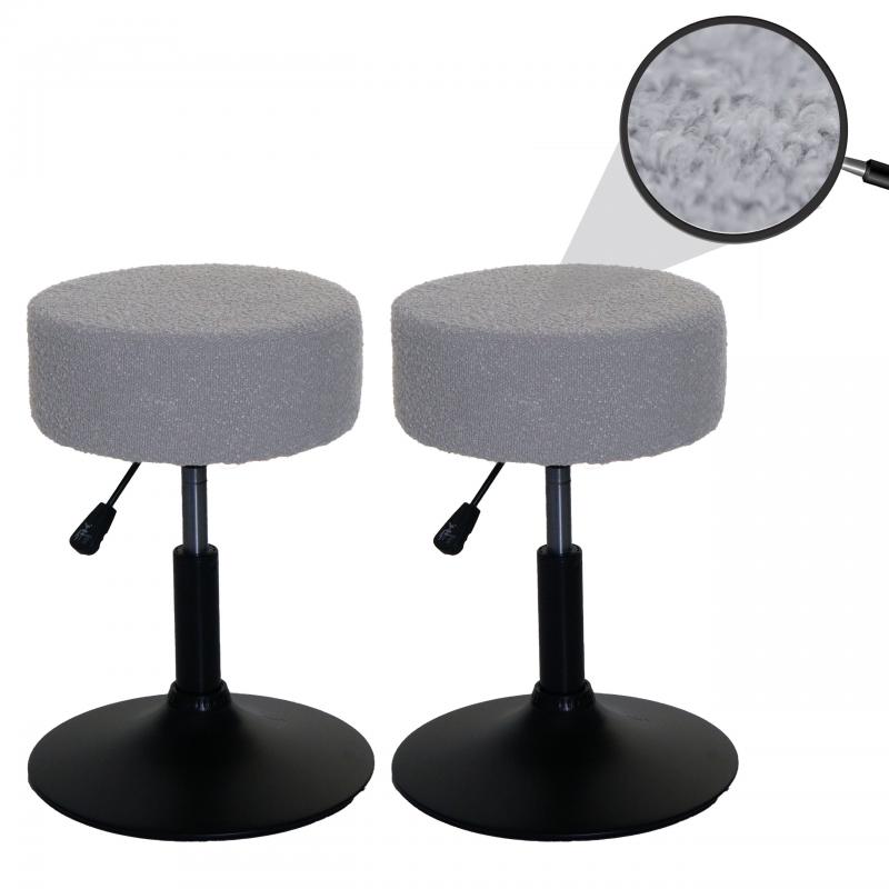 2er-Set Hocker HWC-C22, Sitzhocker Schminkhocker, hhenverstellbar drehbar  37cm Stoff Boucl 450g/m FSC ~ grau