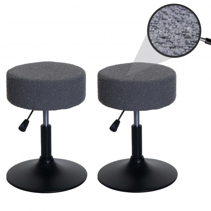 2er-Set Hocker HWC-C22, Sitzhocker Schminkhocker, hhenverstellbar drehbar  37cm Stoff Boucl 450g/m FSC ~ dunkelgrau