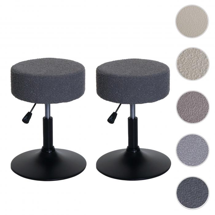 2er-Set Hocker HWC-C22, Sitzhocker Schminkhocker, hhenverstellbar drehbar  37cm Stoff Boucl 450g/m FSC ~ dunkelgrau