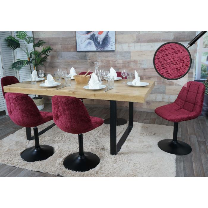 6er-Set Esszimmerstuhl HWC-A60, Kchenstuhl Stuhl Drehstuhl, Stahl FSC Stoff/Textil Chenille (465g/m) ~ bordeaux
