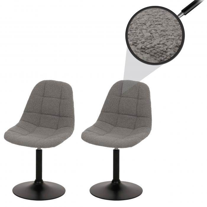 2er-Set Esszimmerstuhl HWC-A60, Kchenstuhl Stuhl Drehstuhl, Stahl FSC Stoff/Textil Boucl (450g/m) ~ grau