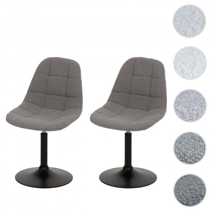 2er-Set Esszimmerstuhl HWC-A60, Kchenstuhl Stuhl Drehstuhl, Stahl FSC Stoff/Textil Boucl (450g/m) ~ grau