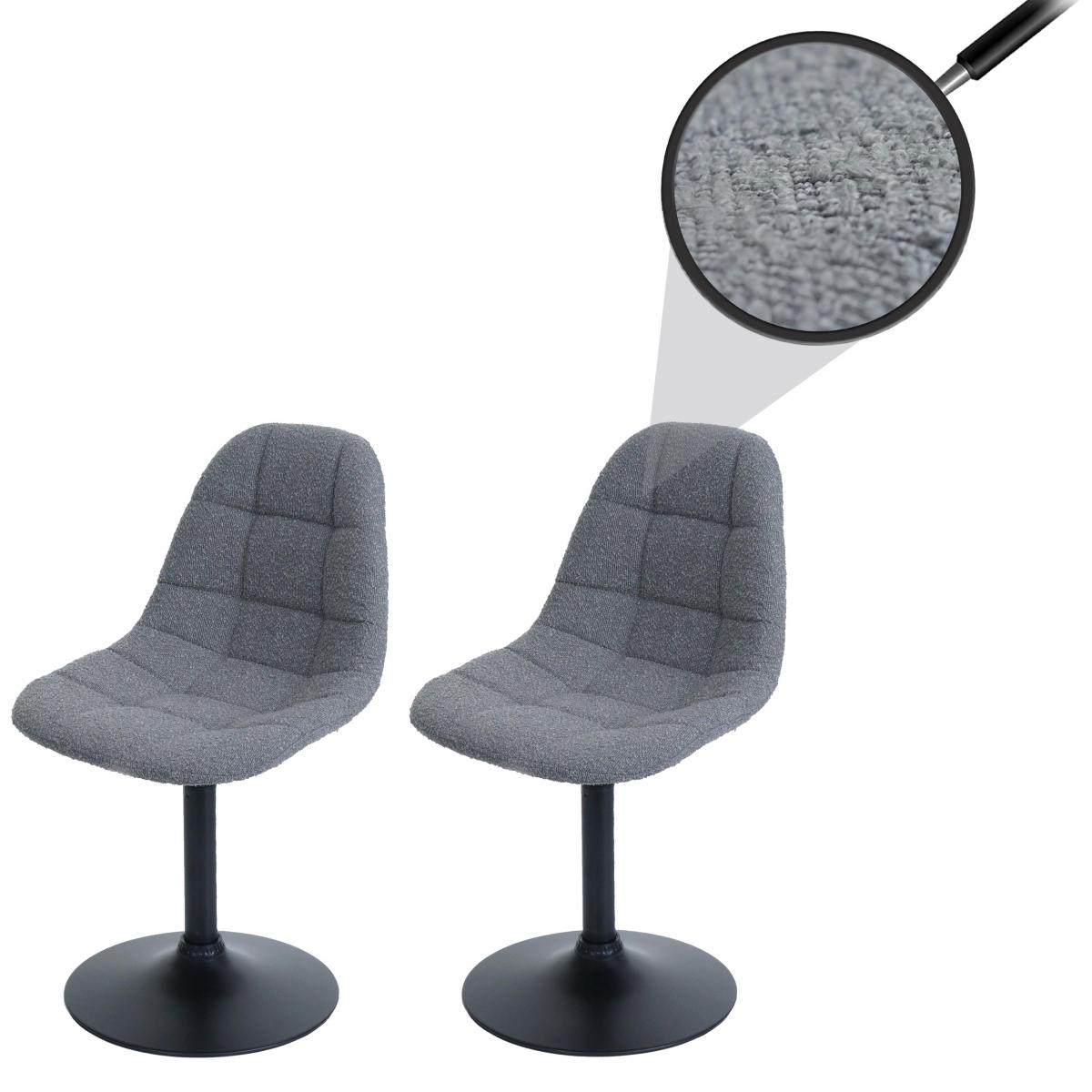 2er-Set Esszimmerstuhl HWC-A60, Kchenstuhl Stuhl Drehstuhl, Stahl FSC Stoff/Textil Boucl (450g/m) ~ dunkelgrau