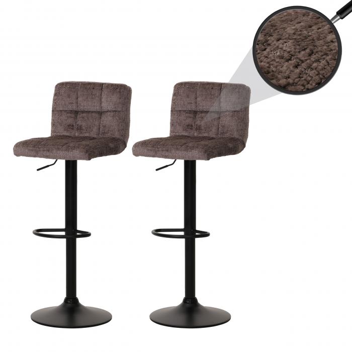 2er-Set Barhocker HWC-G87, Tresenhocker Barstuhl, hhenverstellbar drehbar, Stoff Chenille (465g/m) FSC ~ braun