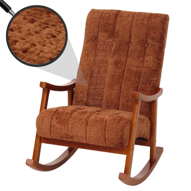 Schaukelstuhl HWC-K10, Relaxsessel, Holz FSC Stoff/Textil Chenille (465g/m) ~ terrakotta, Gestell Walnuss-Optik