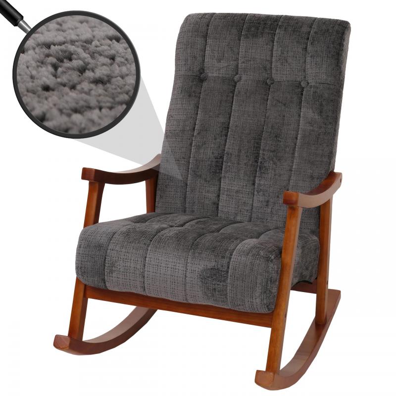 Schaukelstuhl HWC-K10, Relaxsessel, Holz FSC Stoff/Textil Chenille (465g/m) ~ dunkelgrau, Gestell Walnuss-Optik