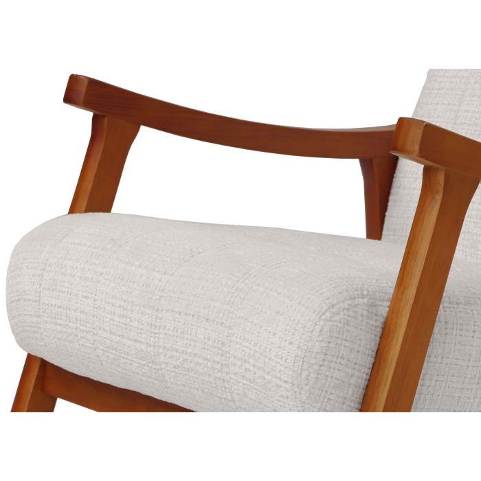Schaukelstuhl HWC-K10, Relaxsessel, Holz FSC Stoff/Textil Chenille (465g/m) ~ creme, Gestell Walnuss-Optik