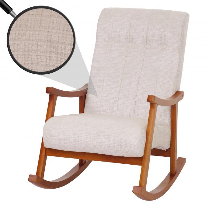 Schaukelstuhl HWC-K10, Relaxsessel, Holz FSC Stoff/Textil Chenille (465g/m) ~ creme, Gestell Walnuss-Optik