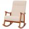 Schaukelstuhl HWC-K10, Relaxsessel, Holz FSC Stoff/Textil Boucl (450g/m) ~ creme, Gestell Walnuss-Optik