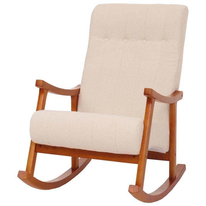 Schaukelstuhl HWC-K10, Relaxsessel, Holz FSC Stoff/Textil Boucl (450g/m) ~ creme, Gestell Walnuss-Optik