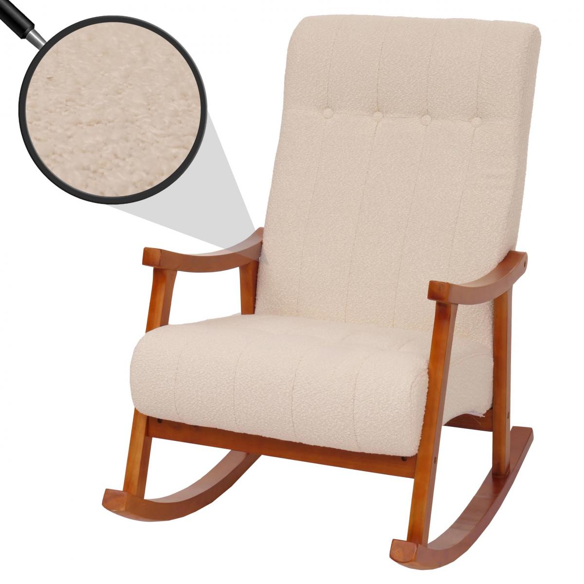 Schaukelstuhl HWC-K10, Relaxsessel, Holz FSC Stoff/Textil Boucl (450g/m) ~ creme, Gestell Walnuss-Optik
