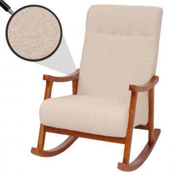 Schaukelstuhl HWC-K10, Relaxsessel, Holz FSC Stoff/Textil Boucl (450g/m) ~ creme, Gestell Walnuss-Optik