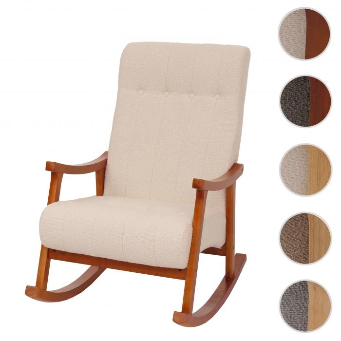 Schaukelstuhl HWC-K10, Relaxsessel, Holz FSC Stoff/Textil Boucl (450g/m) ~ creme, Gestell Walnuss-Optik