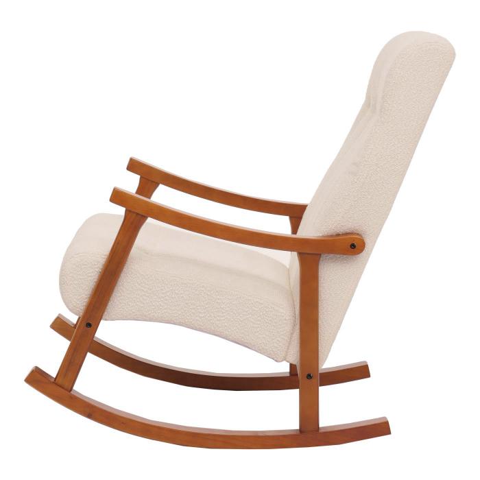 Schaukelstuhl HWC-K10, Relaxsessel, Holz FSC Stoff/Textil Boucl (450g/m) ~ creme, Gestell Walnuss-Optik