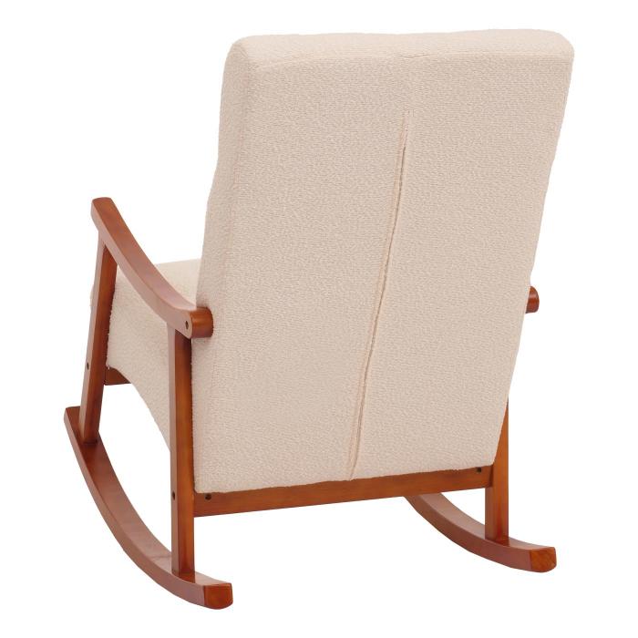 Schaukelstuhl HWC-K10, Relaxsessel, Holz FSC Stoff/Textil Boucl (450g/m) ~ creme, Gestell Walnuss-Optik