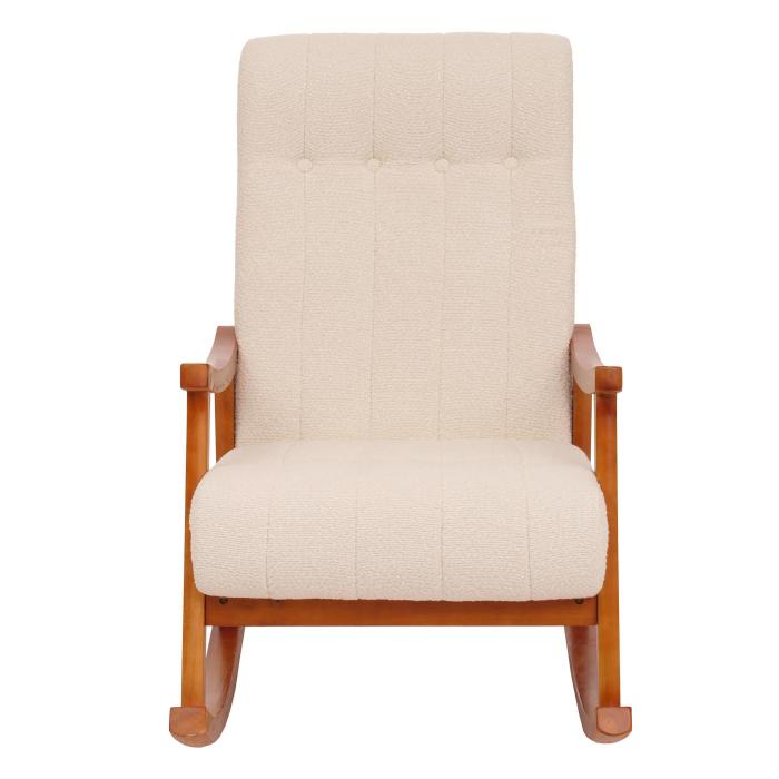 Schaukelstuhl HWC-K10, Relaxsessel, Holz FSC Stoff/Textil Boucl (450g/m) ~ creme, Gestell Walnuss-Optik